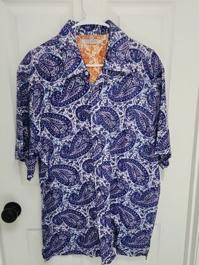 Steve Harvey Size Large Men's Blue Paisley Short-Sleeve Shirt